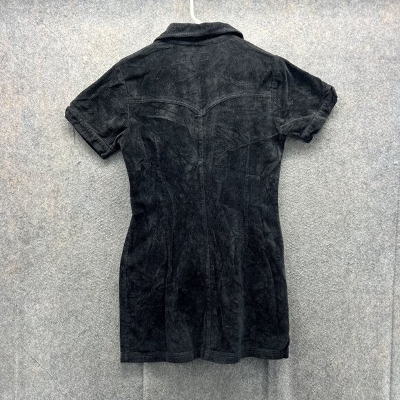 Vintage Guess Jeans Dress Womens 7 Black Corduroy Zip Front Mini Shirt 90s Y2k - Picture 2 of 12